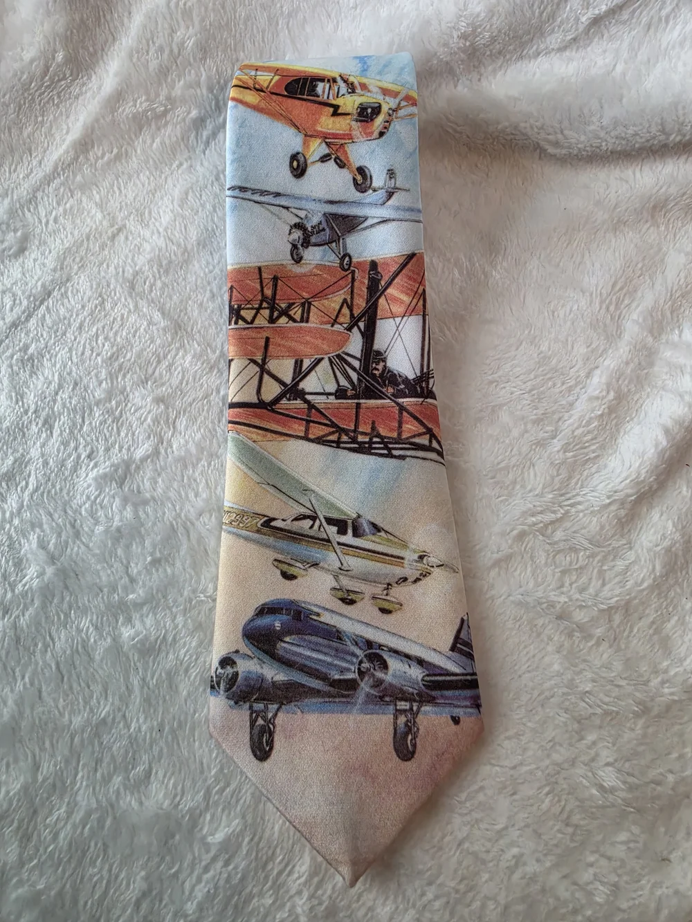 Vintage Ralph Marlin Vintage Airplane Silk Tie Blue Sky USA Aviation Necktie